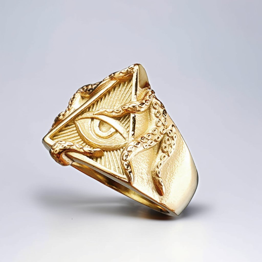 Bague Homme Dorée | Chevalière Illuminati - Acier Inoxydable - Oxior