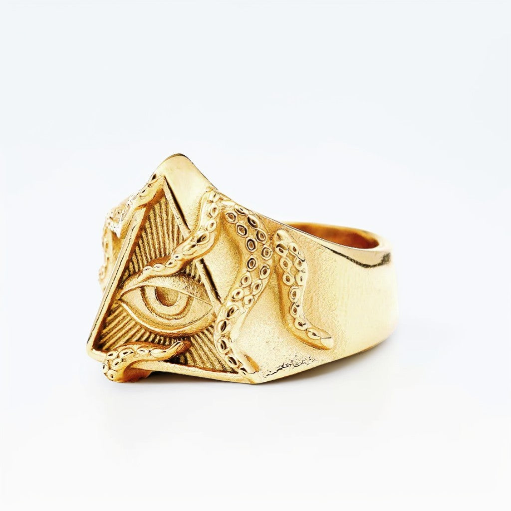 Bague Homme Dorée | Chevalière Illuminati - Acier Inoxydable - Oxior