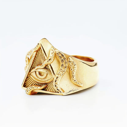 Bague Homme Dorée | Chevalière Illuminati - Acier Inoxydable - Oxior