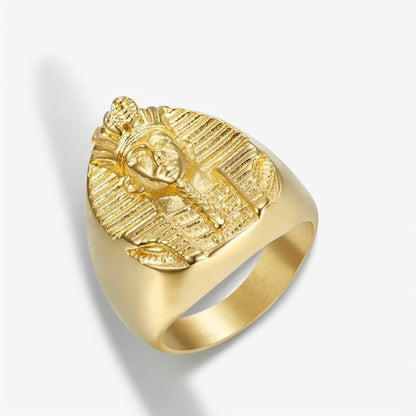 Bague Homme Dorée | Chevalière Pharaon - Acier Inoxydable - Oxior