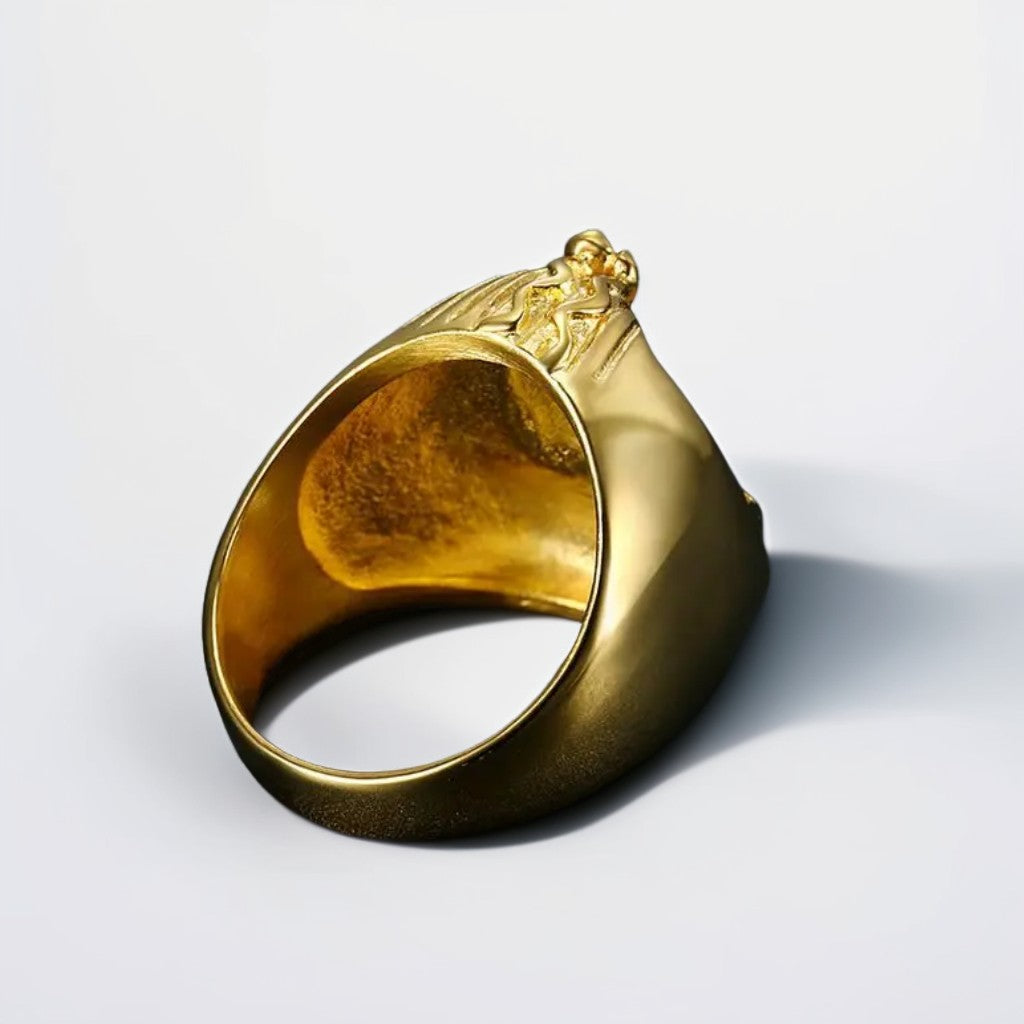 Bague Homme Dorée | Chevalière Pharaon - Acier Inoxydable - Oxior