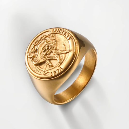 Bague Homme Dorée | Chevalière Pirate - Acier Inoxydable - Oxior