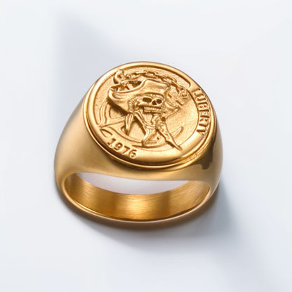 Bague Homme Dorée | Chevalière Pirate - Acier Inoxydable - Oxior