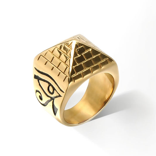 Bague Homme Dorée | Chevalière Pyramide - Acier Inoxydable - Oxior