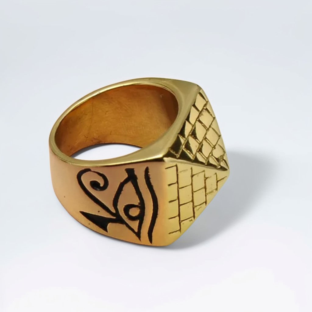 Bague Homme Dorée | Chevalière Pyramide - Acier Inoxydable - Oxior