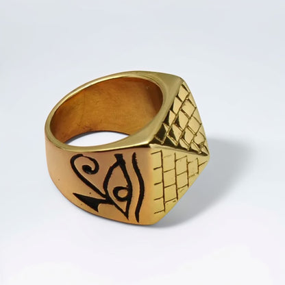 Bague Homme Dorée | Chevalière Pyramide - Acier Inoxydable - Oxior