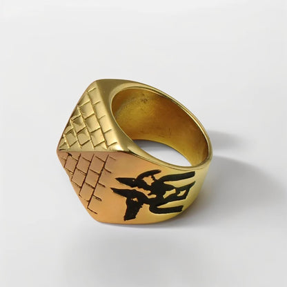 Bague Homme Dorée | Chevalière Pyramide - Acier Inoxydable - Oxior