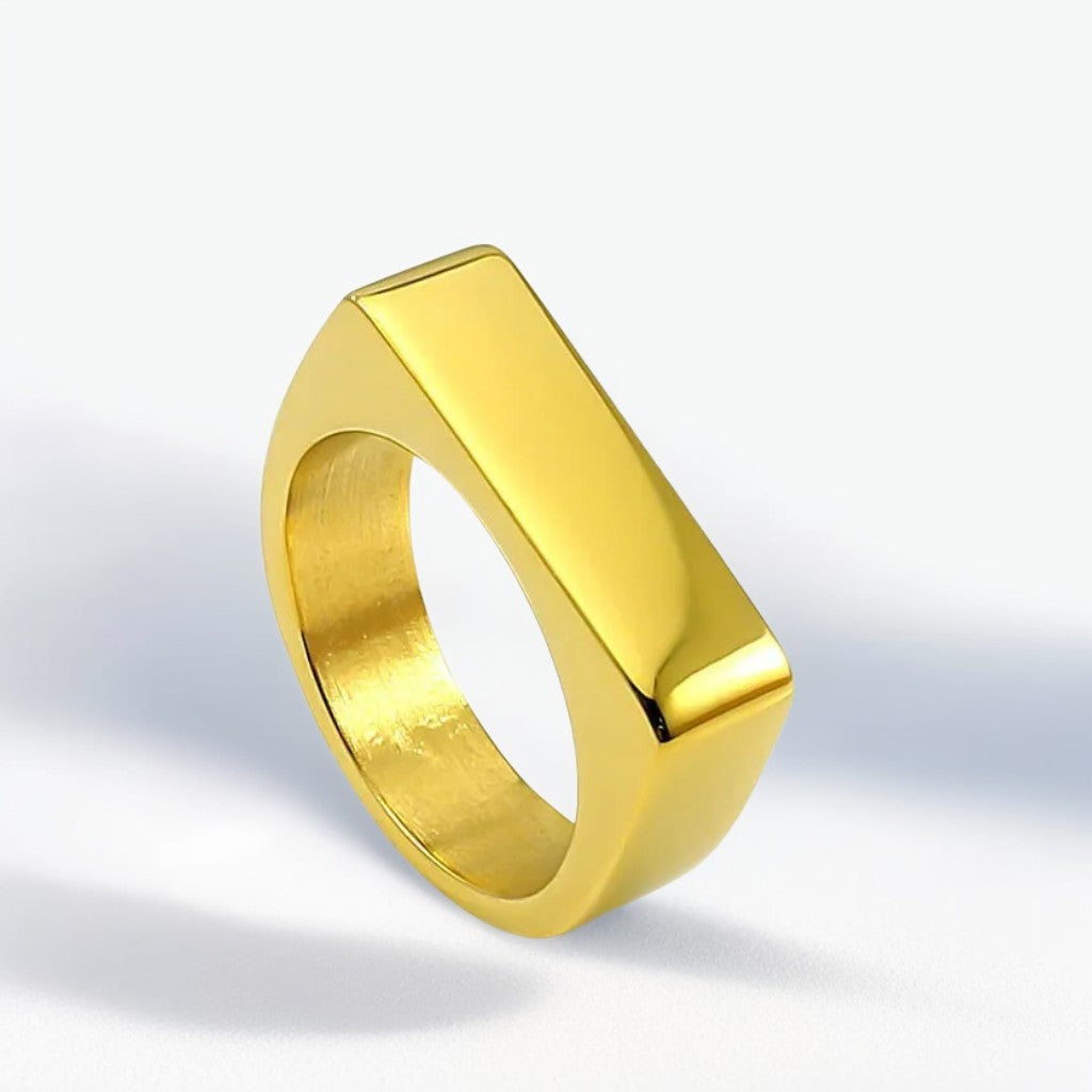 Bague Homme Dorée | Chevalière Simple Fine - Acier Inoxydable - Oxior