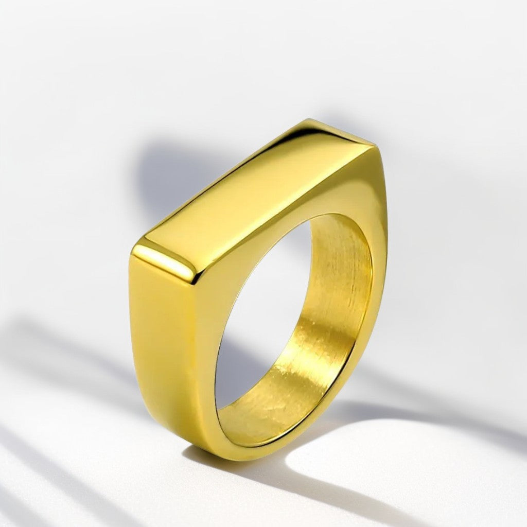 Bague Homme Dorée | Chevalière Simple Fine - Acier Inoxydable - Oxior