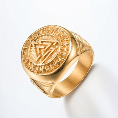 Bague Homme Dorée | Chevalière Valknut - Acier Inoxydable - Oxior