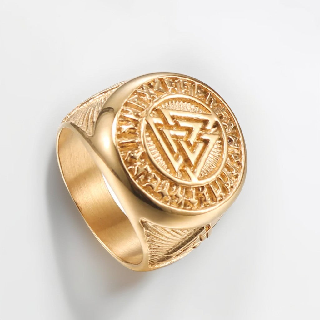 Bague Homme Dorée | Chevalière Valknut - Acier Inoxydable - Oxior