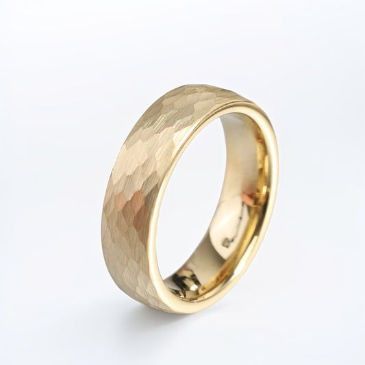 Bague Homme Dorée| Modèle Martelé - Acier Inoxydable - Oxior