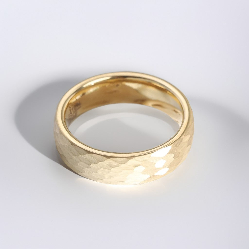 Bague Homme Dorée| Modèle Martelé - Acier Inoxydable - Oxior