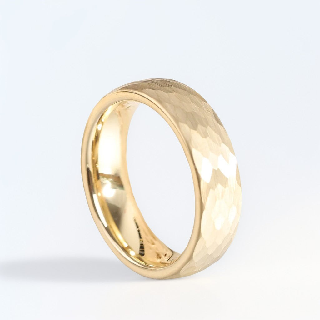 Bague Homme Dorée| Modèle Martelé - Acier Inoxydable - Oxior