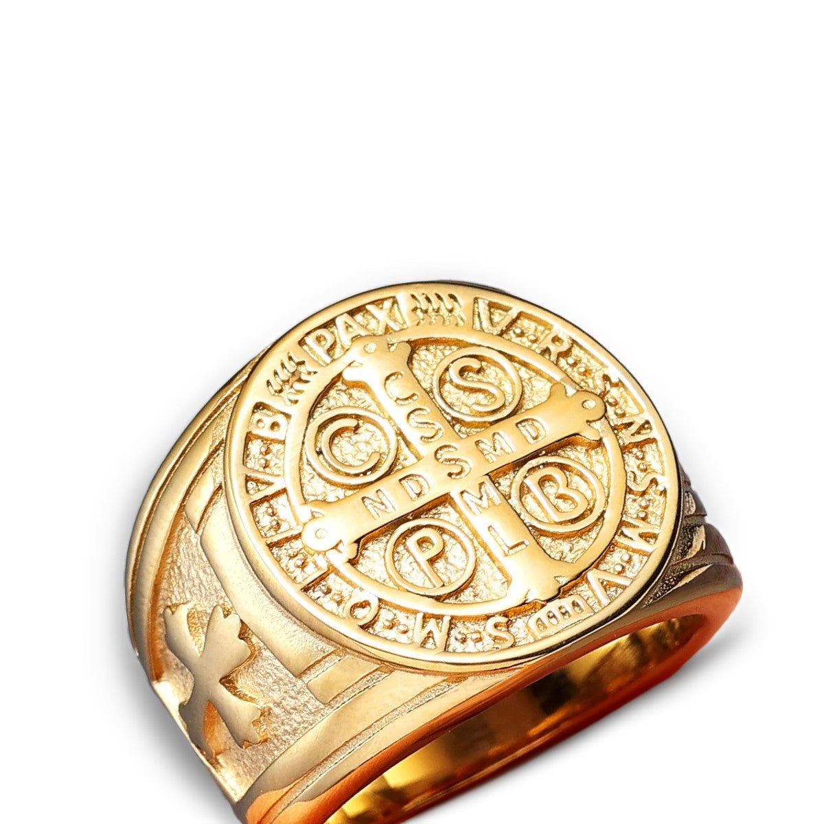 Bague Homme Dorée | Modèle Médaille de Saint-Benoît - Dorée - Acier Inoxydable - Oxior