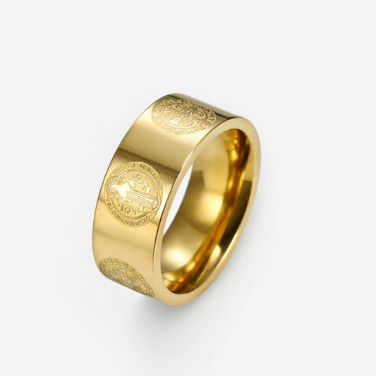 Bague Homme Dorée | Modèle Saint-Benoît - Acier Inoxydable - Oxior