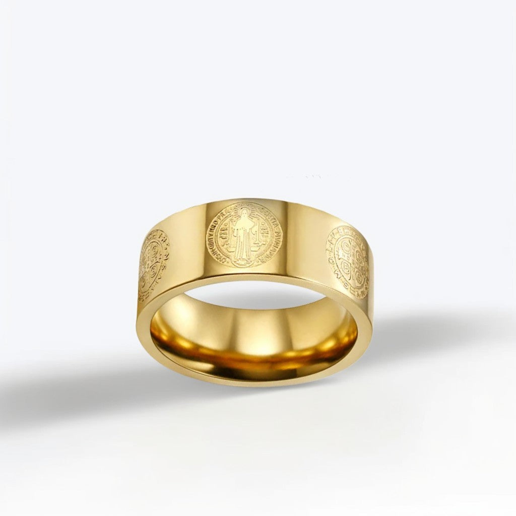 Bague Homme Dorée | Modèle Saint-Benoît - Acier Inoxydable - Oxior
