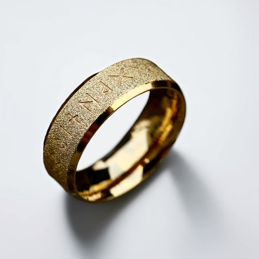 Bague Homme Dorée | Modèle Symboles Viking – Acier Inoxydable - Oxior