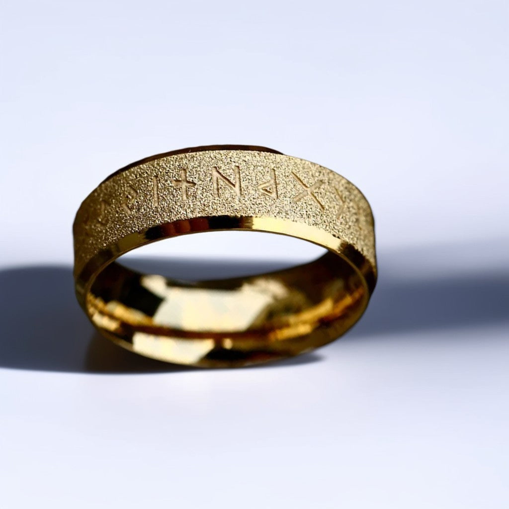 Bague Homme Dorée | Modèle Symboles Viking – Acier Inoxydable - Oxior