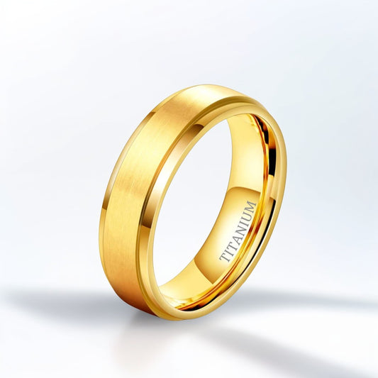 Bague Homme Dorée | Simple Brossé - Titane - Oxior