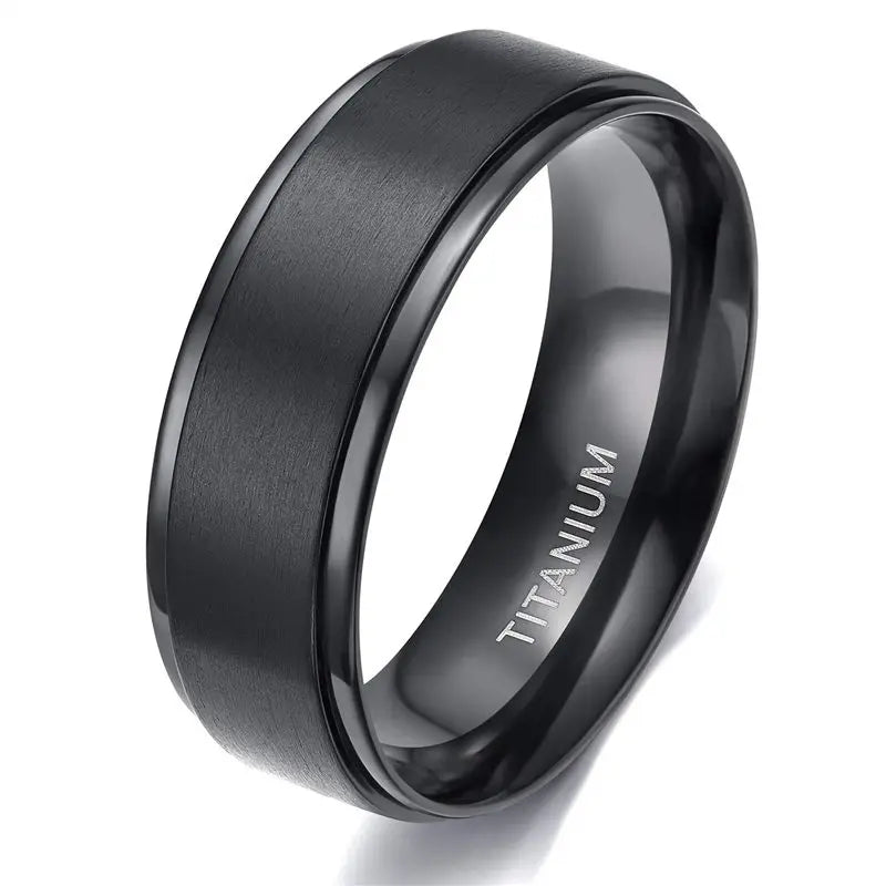 Bague Homme | Simple Brossé - Noir - Titane - Oxior