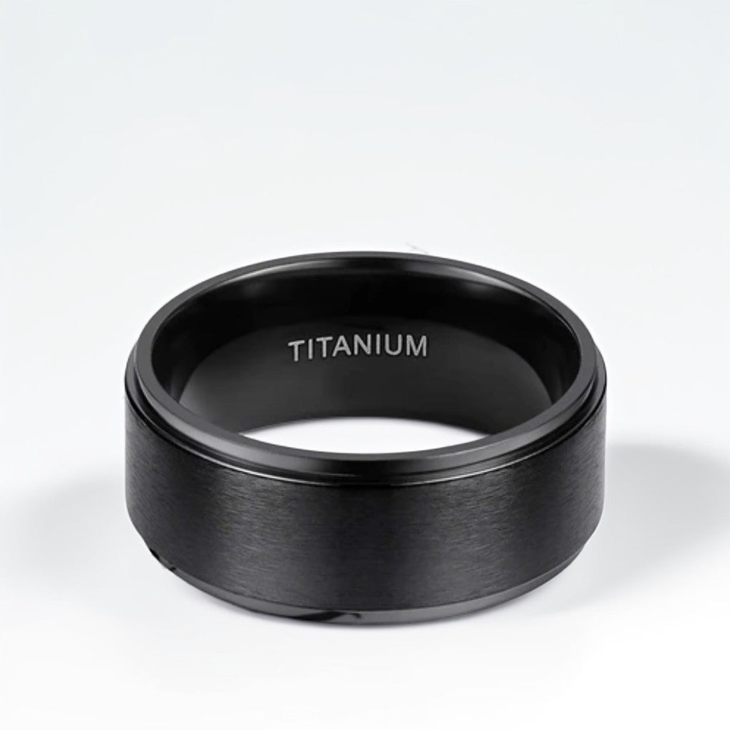 Bague Homme | Simple Brossé - Noir - Titane - Oxior