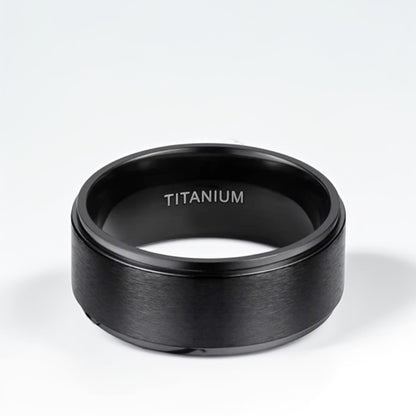 Bague Homme | Simple Brossé - Noir - Titane - Oxior