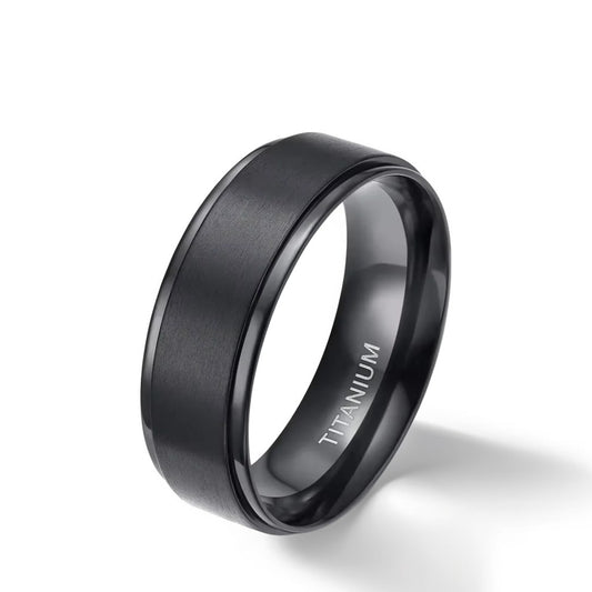 Bague Homme | Simple Brossé - Noir - Titane - Oxior