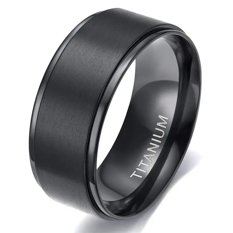 Bague Homme | Simple Brossé - Noir - Titane - Oxior