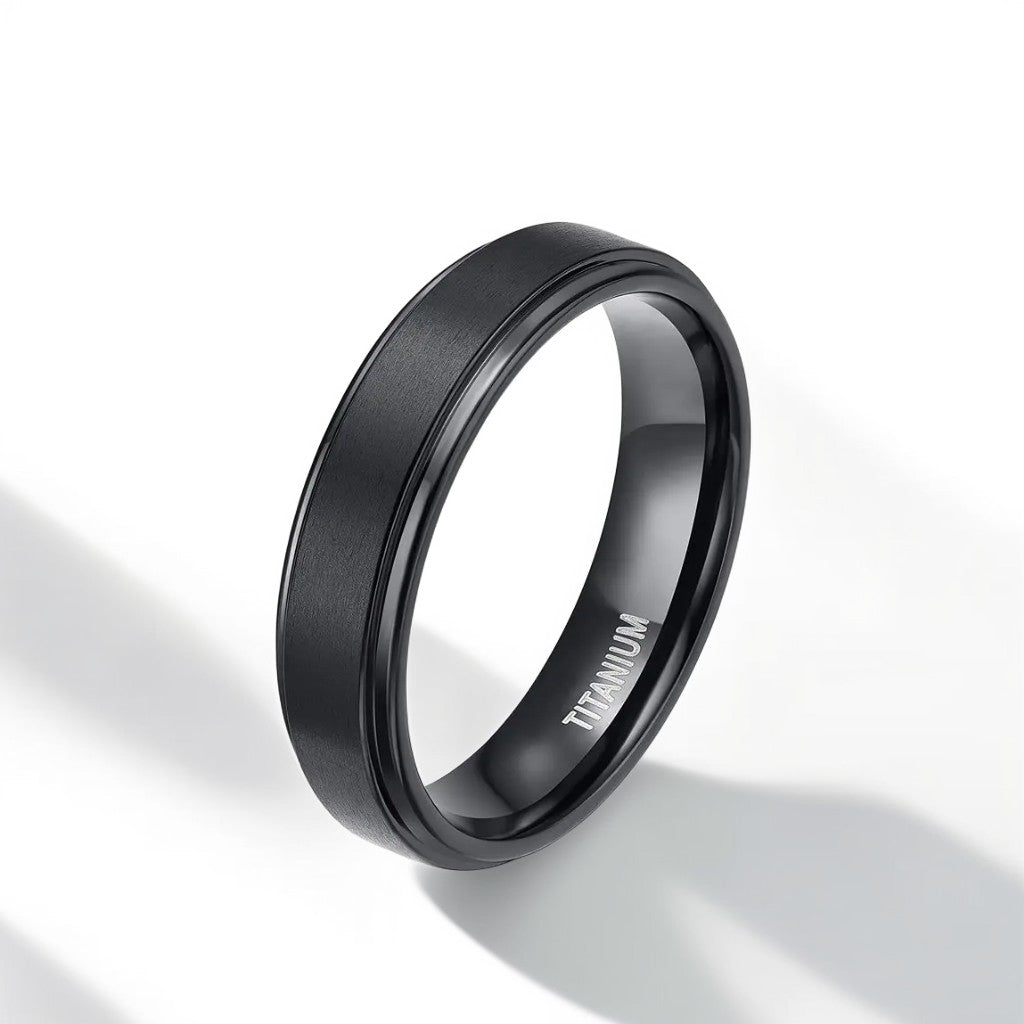 Bague Homme | Simple Brossé - Noir - Titane - Oxior