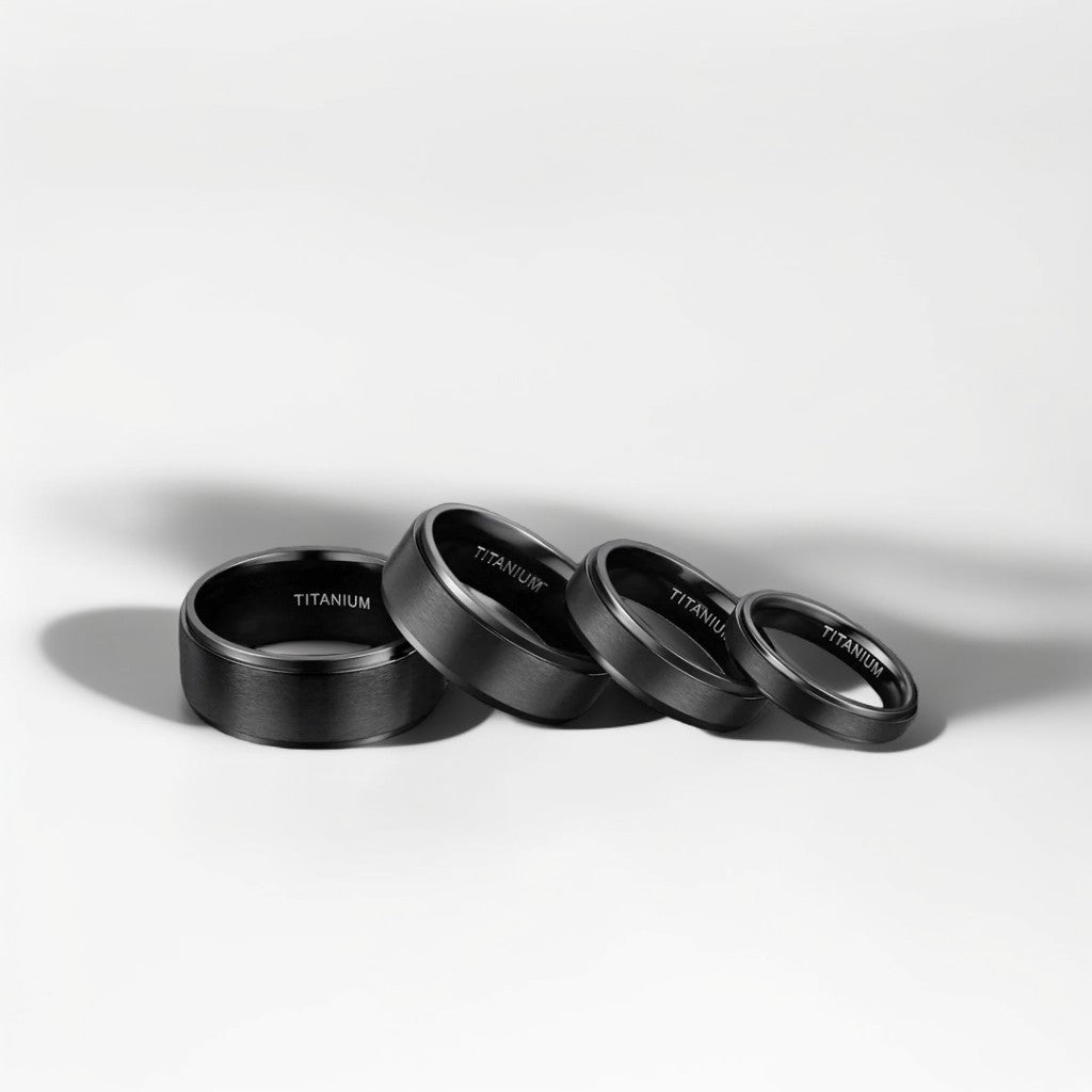 Bague Homme | Simple Brossé - Noir - Titane - Oxior