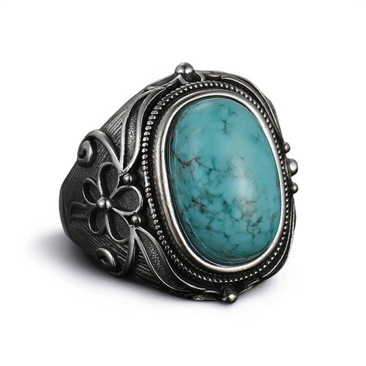 Bague Argent Homme | Modèle Fleuri - Turquoise - Argent Sterling 925