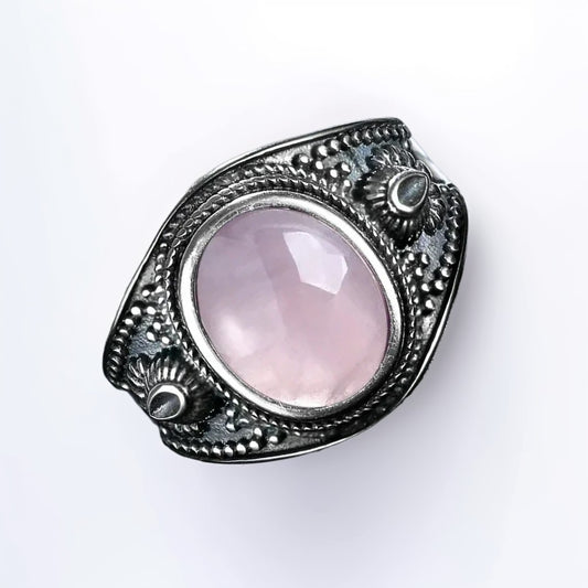 Bague Argent Homme | Modèle Gladiator - Quartz Rose - Argent Sterling 925