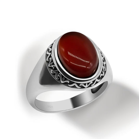 Bague Argent Homme | Modèle Chevalière Riven – Agate Rouge – Argent 925 - Oxior