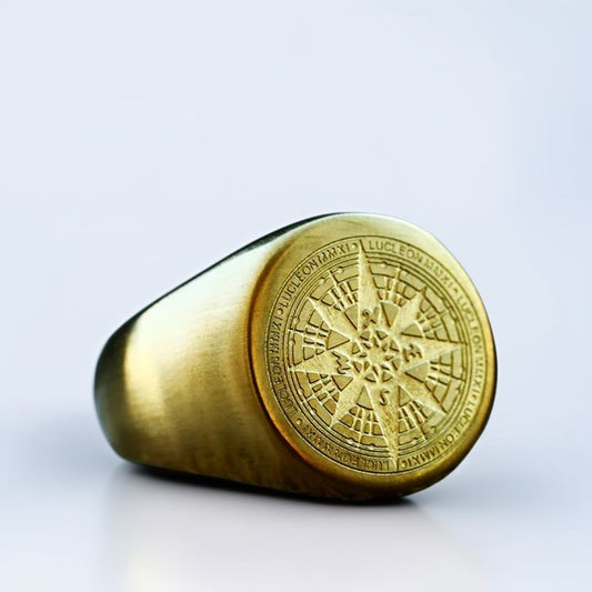 Bague Homme Dorée | Modèle Boussole - Acier Inoxydable