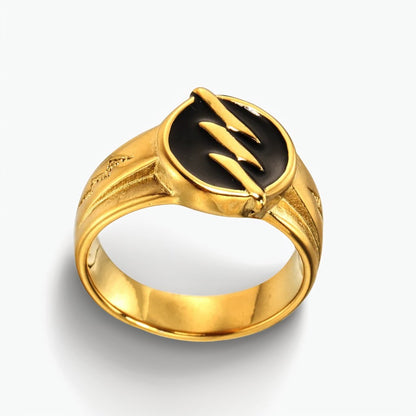 Bague Homme Dorée | Chevalière Flash Noir - Acier Inoxydable - Oxior