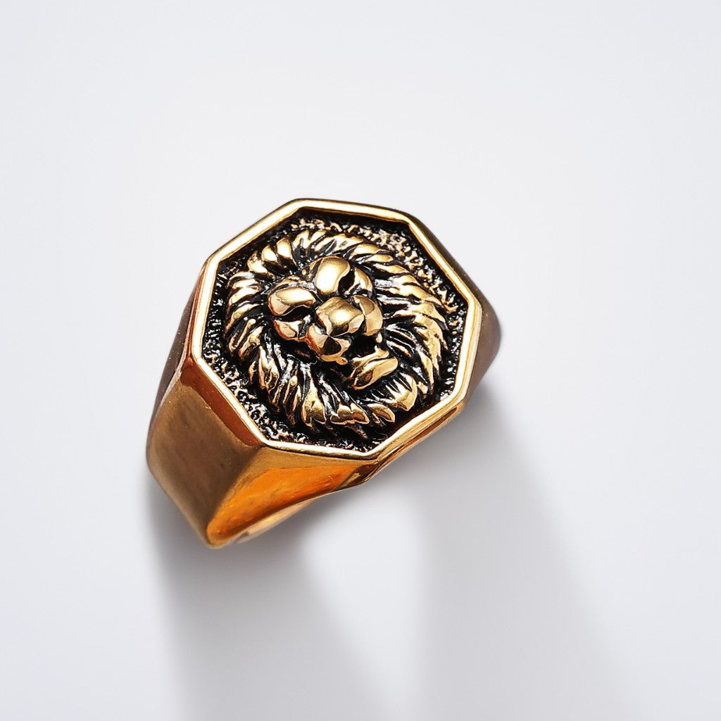 Bague Homme Dorée | Chevalière Lion - Acier Inoxydable