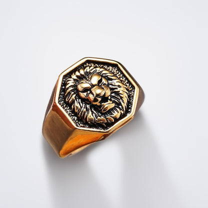 Bague Homme Dorée | Chevalière Lion - Acier Inoxydable