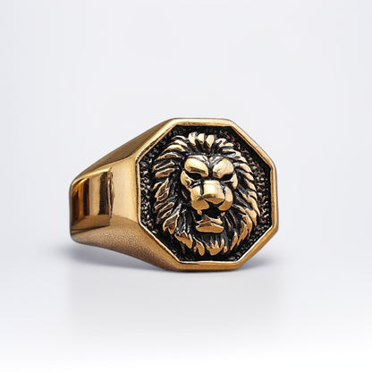 Bague Homme Dorée | Chevalière Lion - Acier Inoxydable