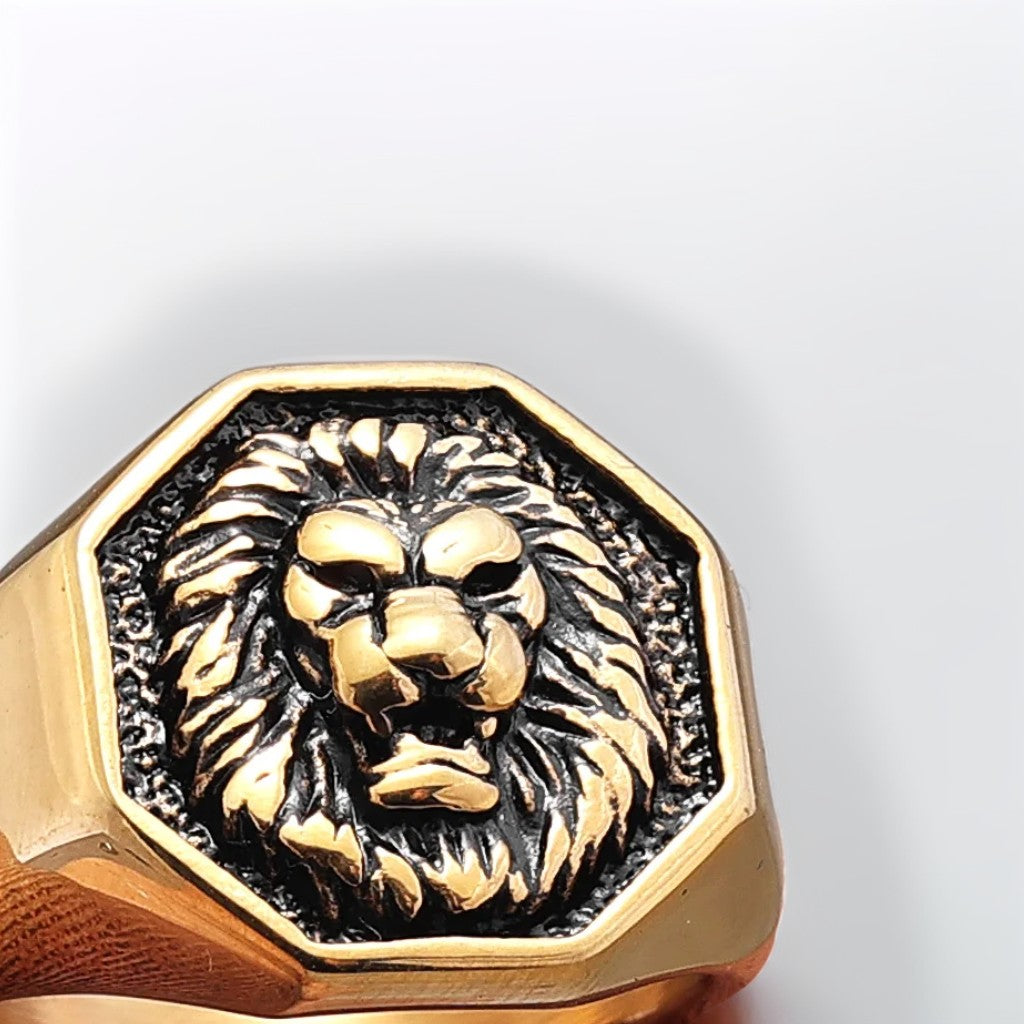 Bague Homme Dorée | Chevalière Lion - Acier Inoxydable